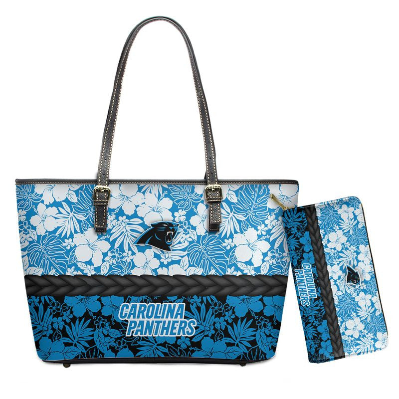 Carolina Panthers Hawaii Flower Pattern Limited Edition Tote Bag and Wallet NLA020032