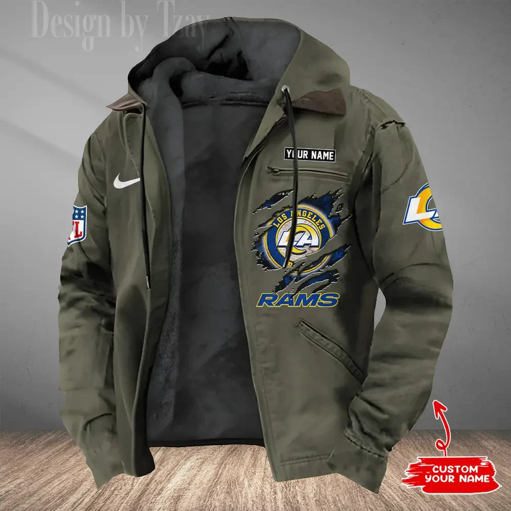 Los Angeles Rams Men's Casual Padded Jacket Hooded Trending 2026 SPTPJH180