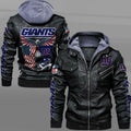 New York Giants HVKC7234 - Premium & Ultra-Thick Leather Jacket with Fleece Hood