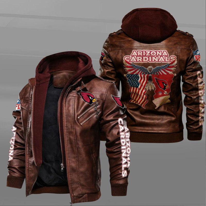 Arizona Cardinals  HVKC7212 - Premium & Ultra-Thick Leather Jacket with Fleece Hood