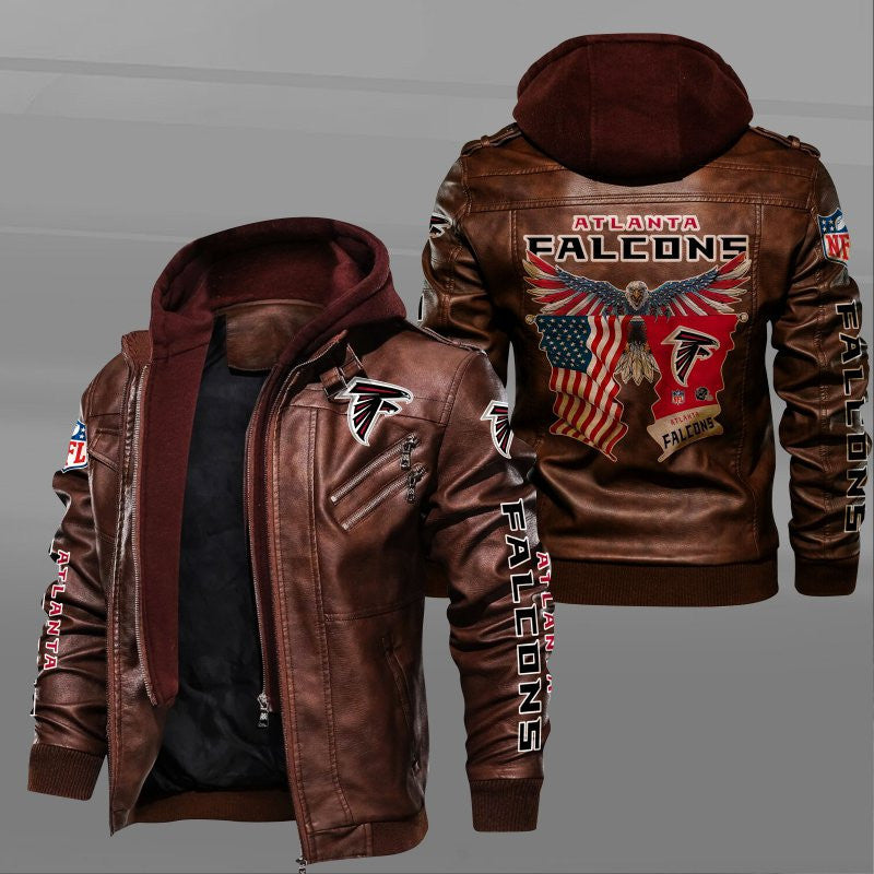 Atlanta Falcons HVKC7213 - Premium & Ultra-Thick Leather Jacket with Fleece Hood