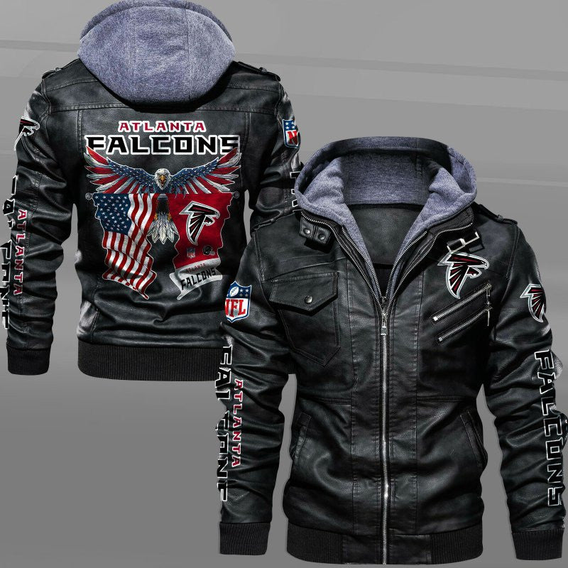 Atlanta Falcons HVKC7213 - Premium & Ultra-Thick Leather Jacket with Fleece Hood