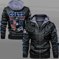 Indianapolis Colts HVKC7225 - Premium & Ultra-Thick Leather Jacket with Fleece Hood