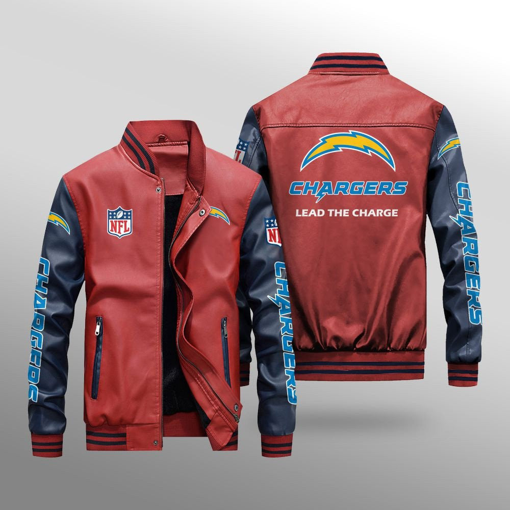 Los Angeles Chargers Premium Fleece-Lined Leather Bomber Jacket BG57
