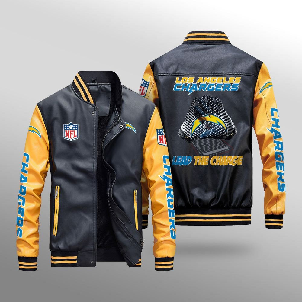 Los Angeles Chargers Premium Fleece-Lined Leather Bomber Jacket BG13