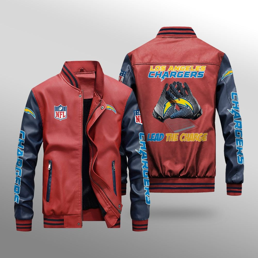 Los Angeles Chargers Premium Fleece-Lined Leather Bomber Jacket BG13