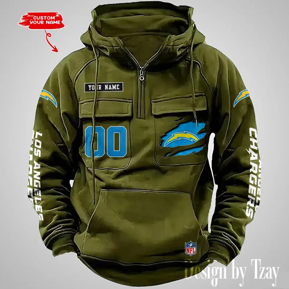 Los Angeles Chargers NFL Multi Pocket Zipper Retro Hoodie AZVMHD815