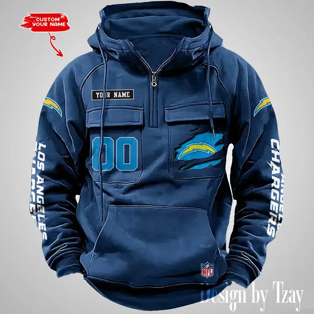 Los Angeles Chargers NFL Multi Pocket Zipper Retro Hoodie AZVMHD815