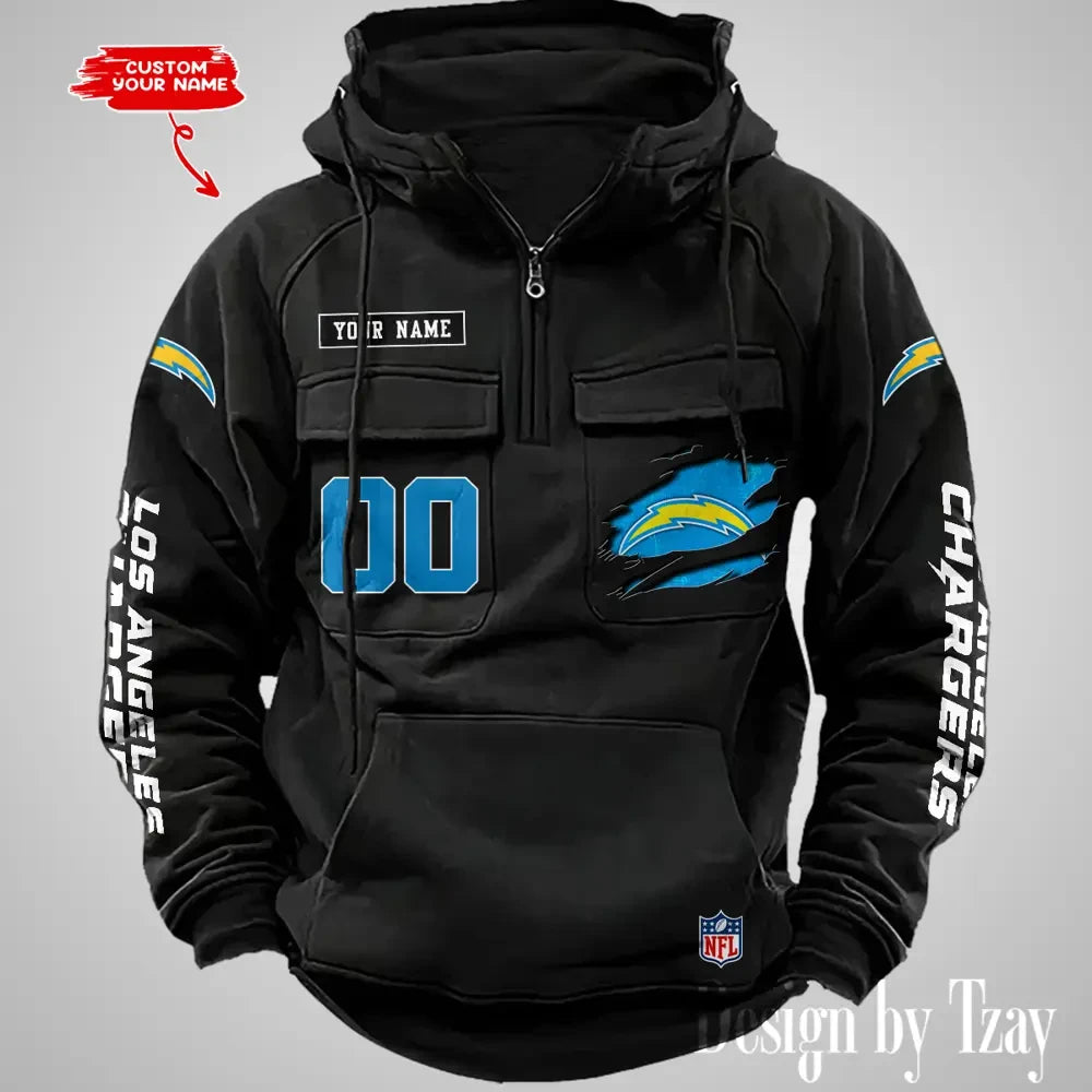 Los Angeles Chargers NFL Multi Pocket Zipper Retro Hoodie AZVMHD815