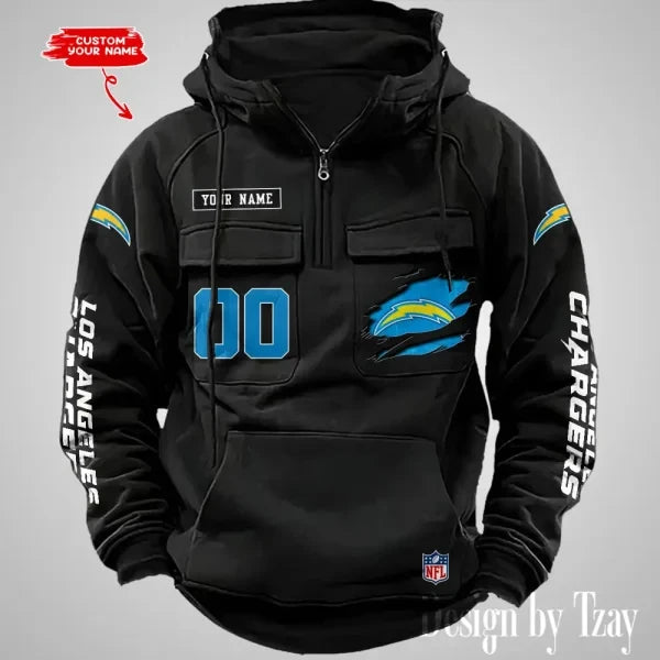 Los Angeles Chargers NFL Multi Pocket Zipper Retro Hoodie AZVMHD815