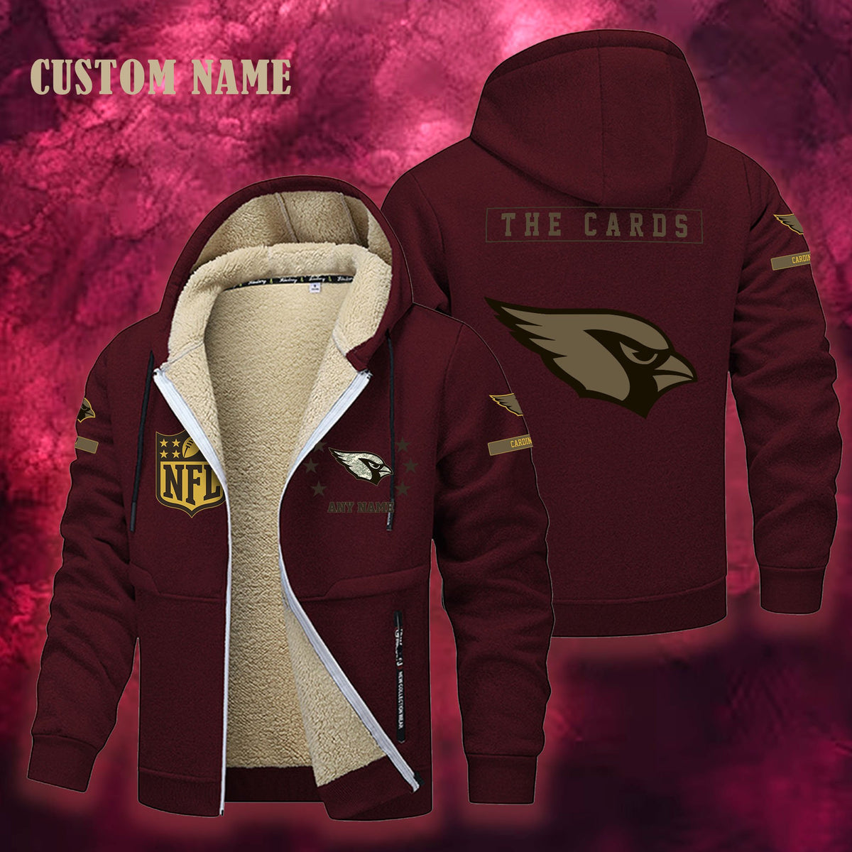 Arizona Cardinals NFL-Lamb Fleece Thick Coat- Custom name 10154094N