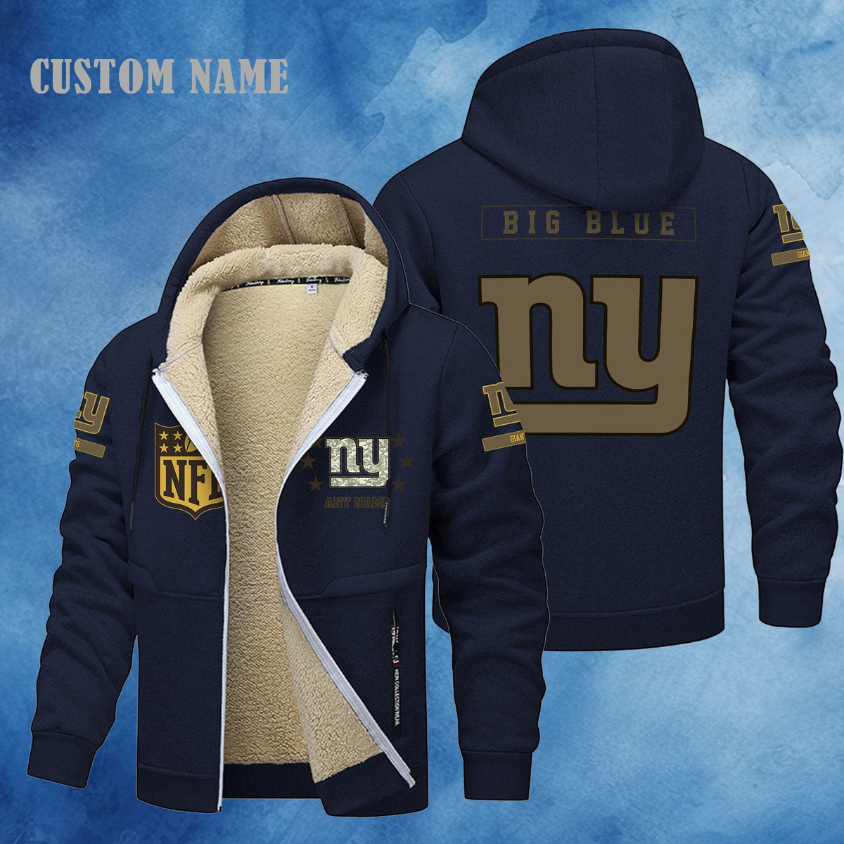 New York Giants NFL-Lamb Fleece Thick Coat- Custom name 10154094N