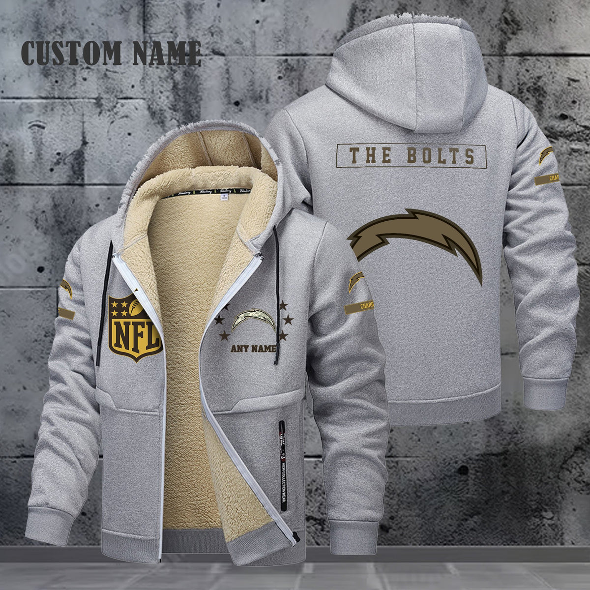 Los Angeles Chargers NFL-Lamb Fleece Thick Coat- Custom name 10154094N