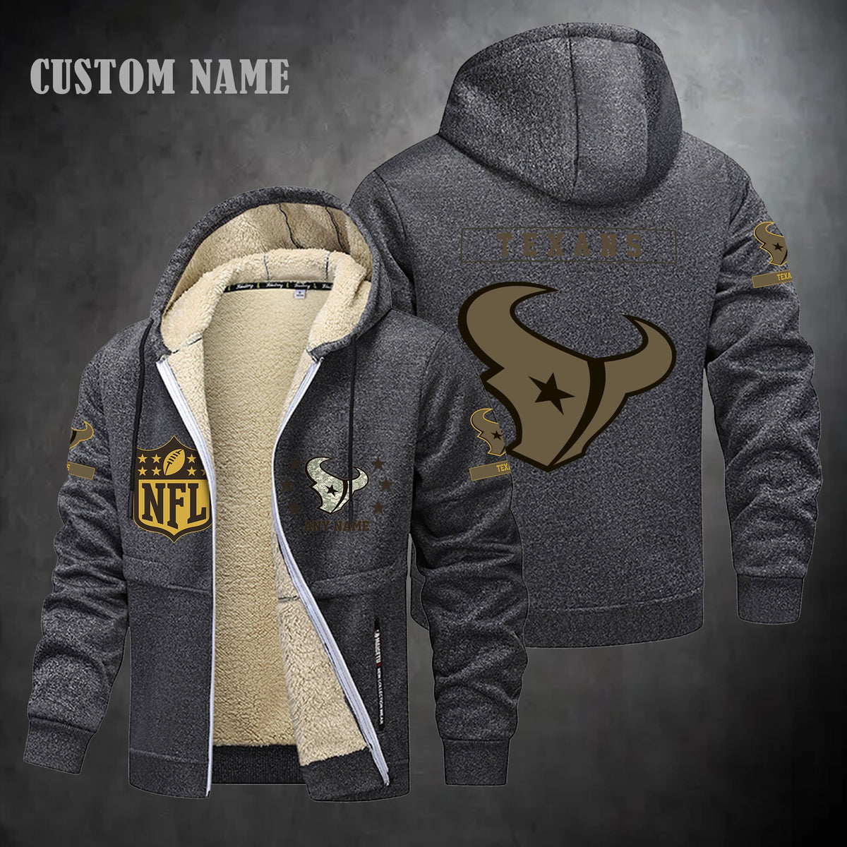 Houston Texans NFL-Lamb Fleece Thick Coat- Custom name 10154094N