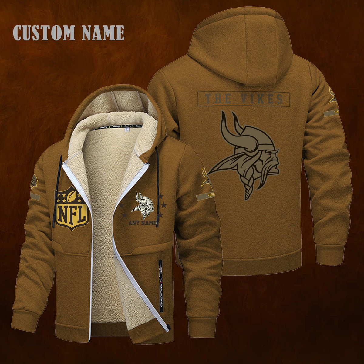 Minnesota Vikings NFL-Lamb Fleece Thick Coat- Custom name 10154094N