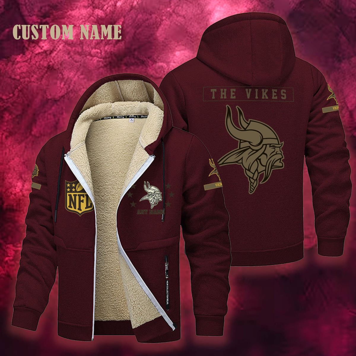 Minnesota Vikings NFL-Lamb Fleece Thick Coat- Custom name 10154094N