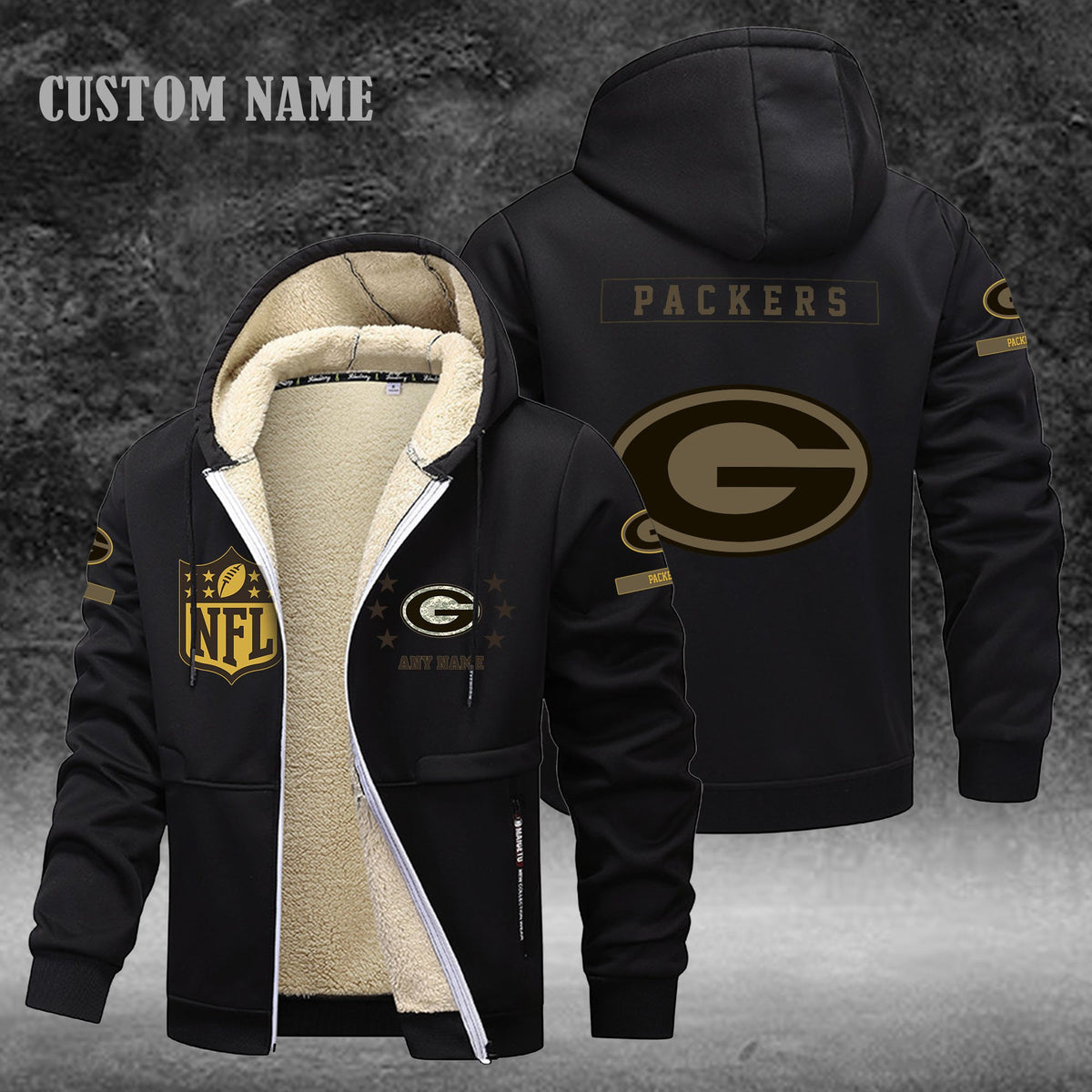 Green Bay Packers NFL-Lamb Fleece Thick Coat- Custom name 10154094N