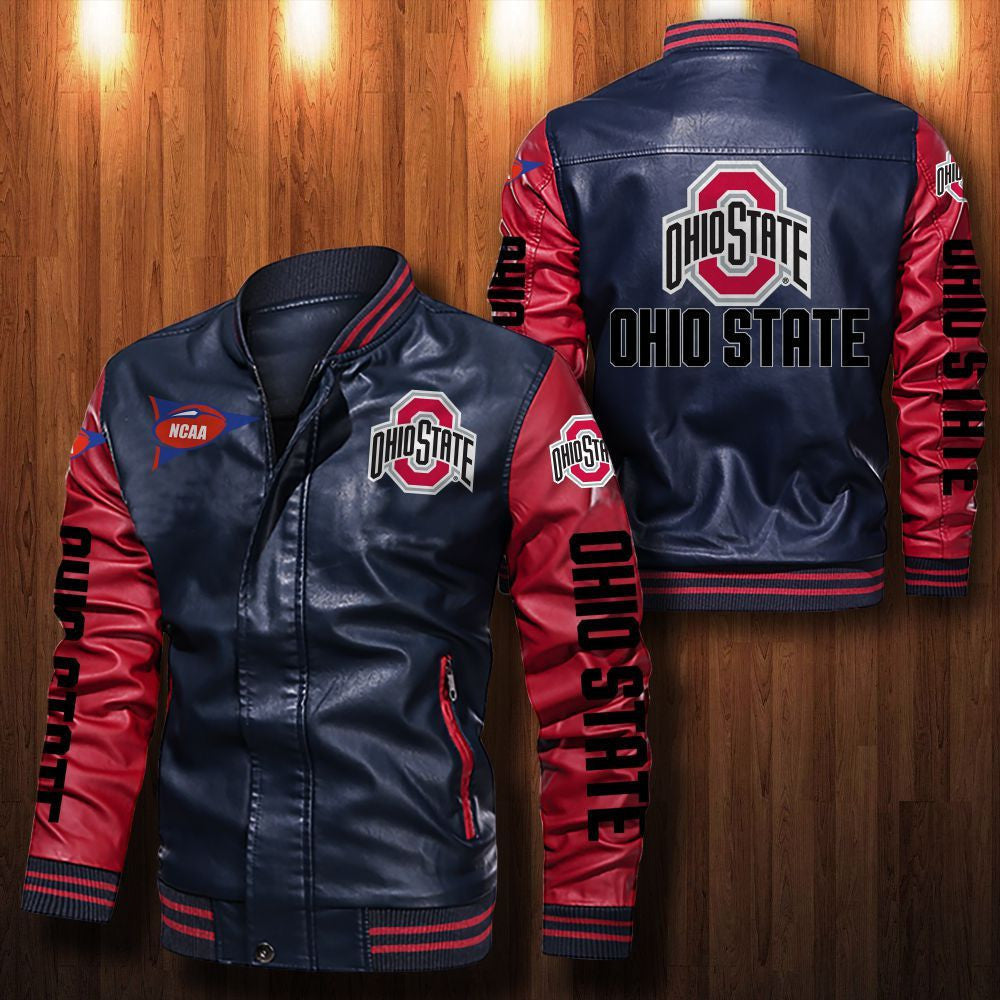 Signature Series Leather Jacket — Plush Sherpa Lining Ohio State Buckeyes HVKE041