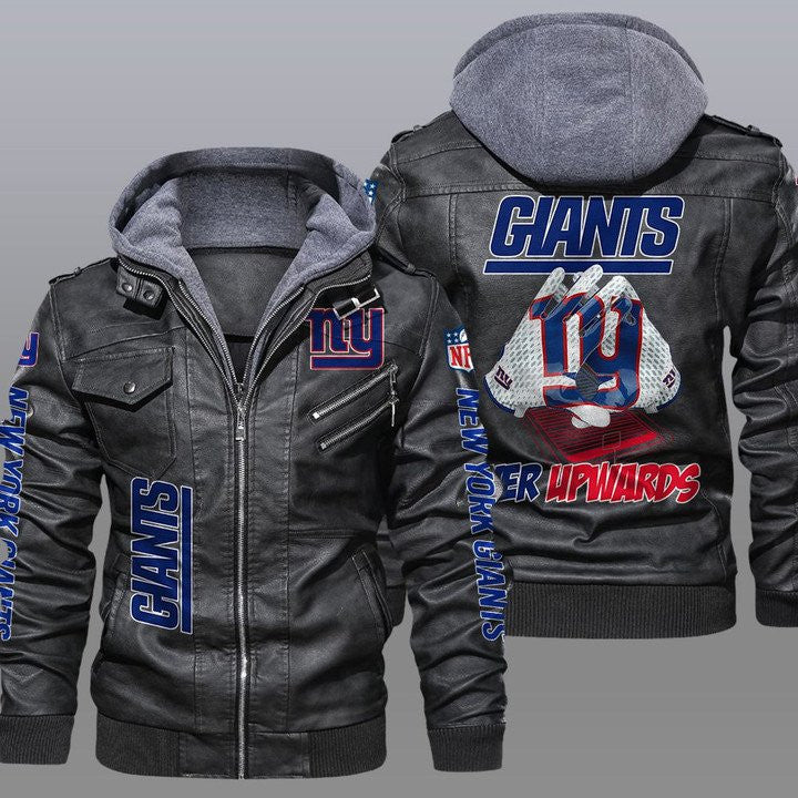 New York Giants Premium & Ultra-Thick Leather Jacket with Fleece Hood 24