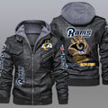 Los Angeles Rams Premium & Ultra-Thick Leather Jacket with Fleece Hood 19