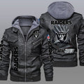 Las Vegas Raiders Premium & Ultra-Thick Leather Jacket with Fleece Hood 17