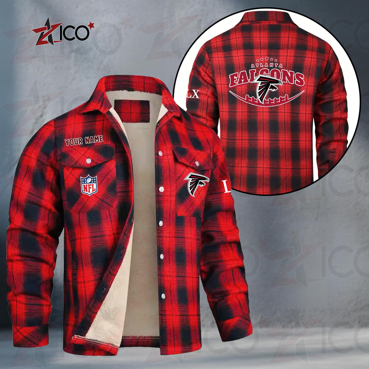 Atlanta Falcons Fleece Flannel Plaid Jacket MN02