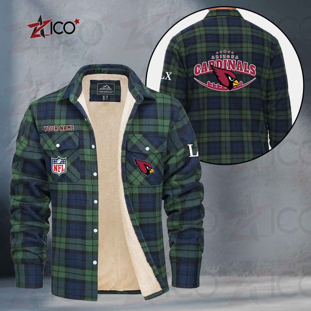 Arizona Cardinals Fleece Flannel Plaid Jacket MN01