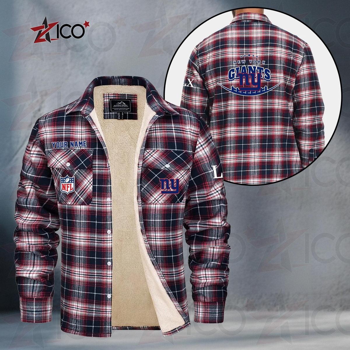 New York Giants Fleece Flannel Plaid Jacket MN24
