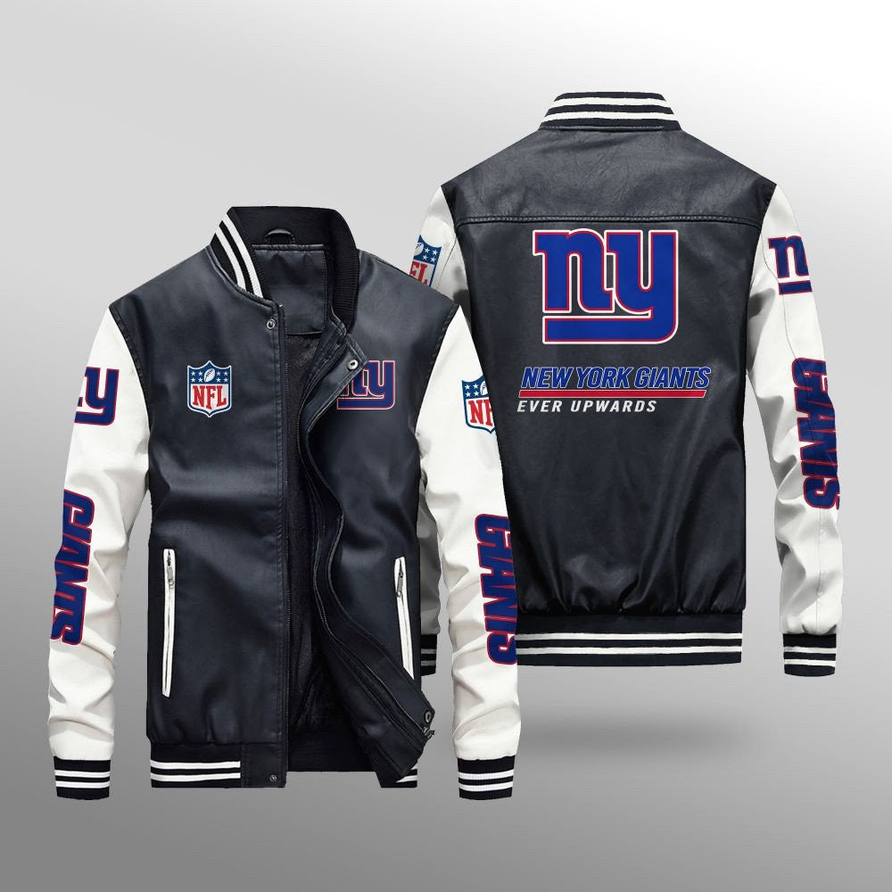 New York Giants Premium Fleece-Lined Leather Bomber Jacket BG39