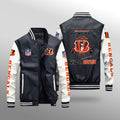 Cincinnati Bengals Premium Fleece-Lined Leather Bomber Jacket BG51