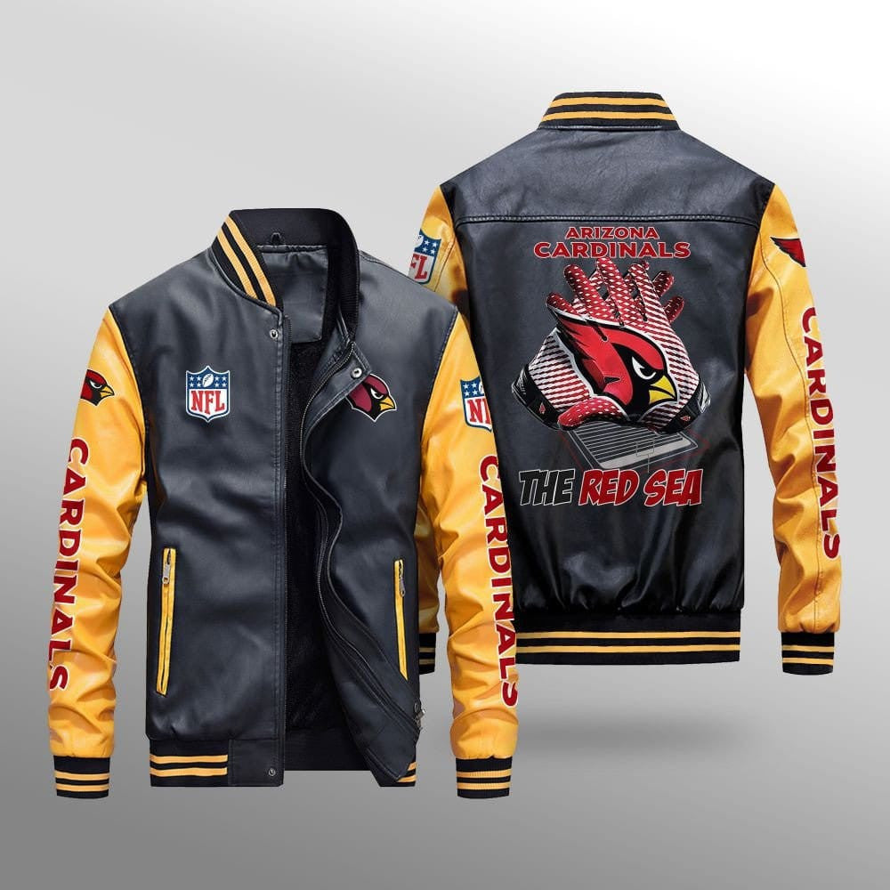 Arizona Cardinals Premium Fleece-Lined Leather Bomber Jacket BG52