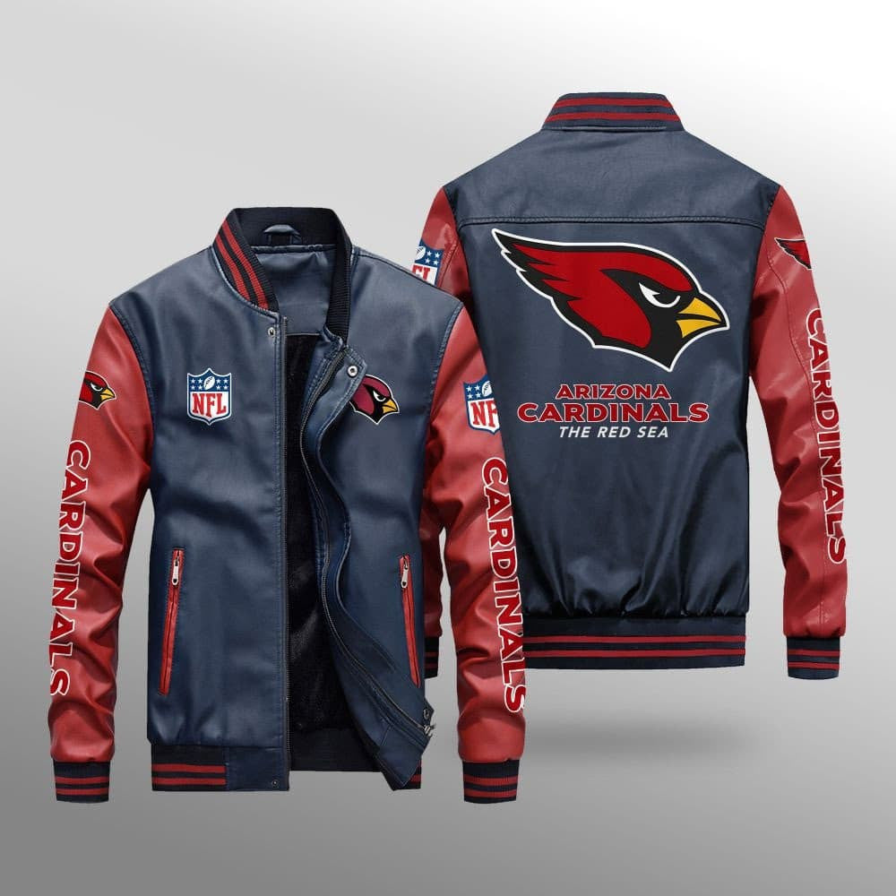 Arizona Cardinals Premium Fleece-Lined Leather Bomber Jacket BG25
