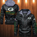Green Bay Packers HVKC1245 - Premium & Ultra-Thick Leather Jacket with Fleece Hood