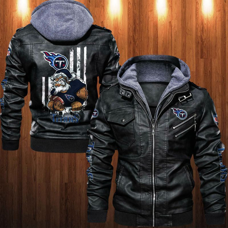 Tennessee Titans HVKC1824 - Premium & Ultra-Thick Leather Jacket with Fleece Hood