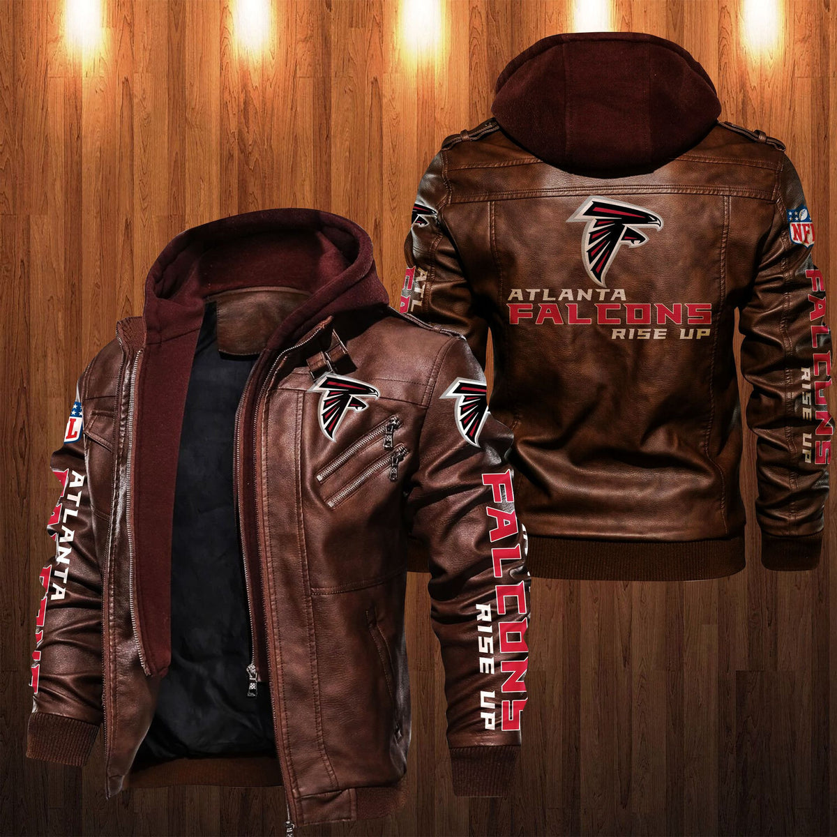 Atlanta Falcons HVKC1235 - Premium & Ultra-Thick Leather Jacket with Fleece Hood