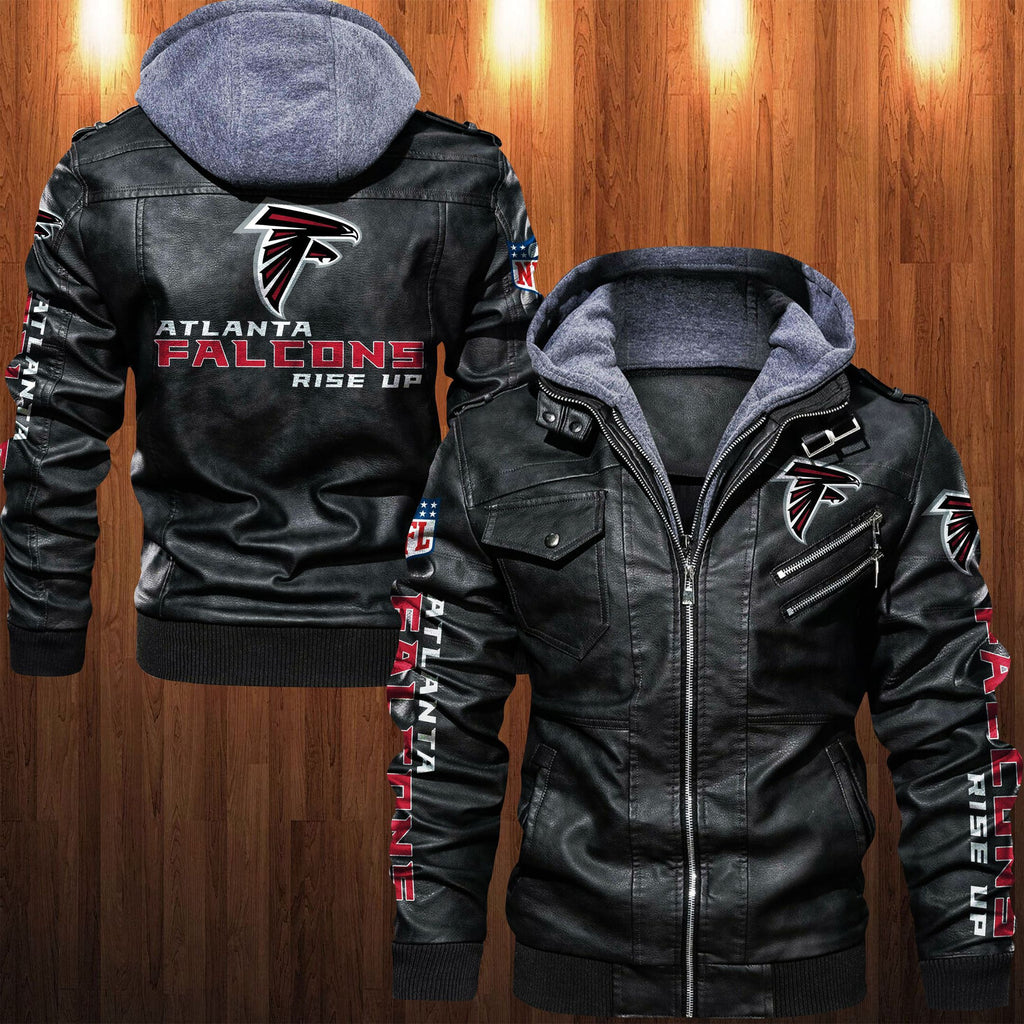 Atlanta Falcons HVKC1235 - Premium & Ultra-Thick Leather Jacket with Fleece Hood