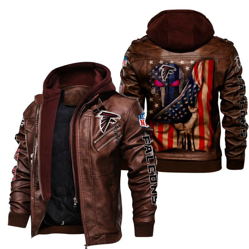Atlanta Falcons HVKC150 - Premium & Ultra-Thick Leather Jacket with Fleece Hood