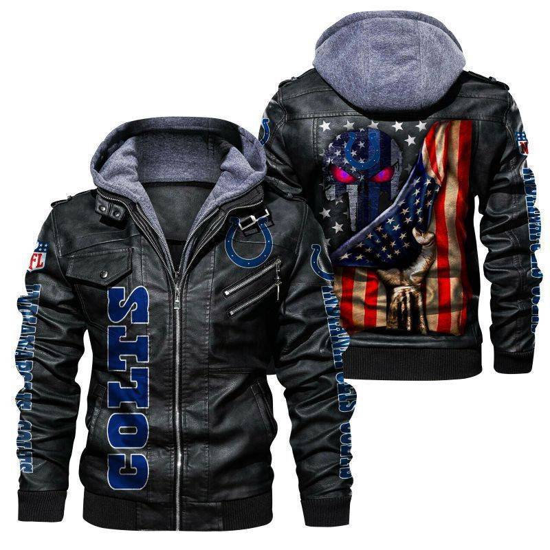 Indianapolis Colts HVKC162 - Premium & Ultra-Thick Leather Jacket with Fleece Hood