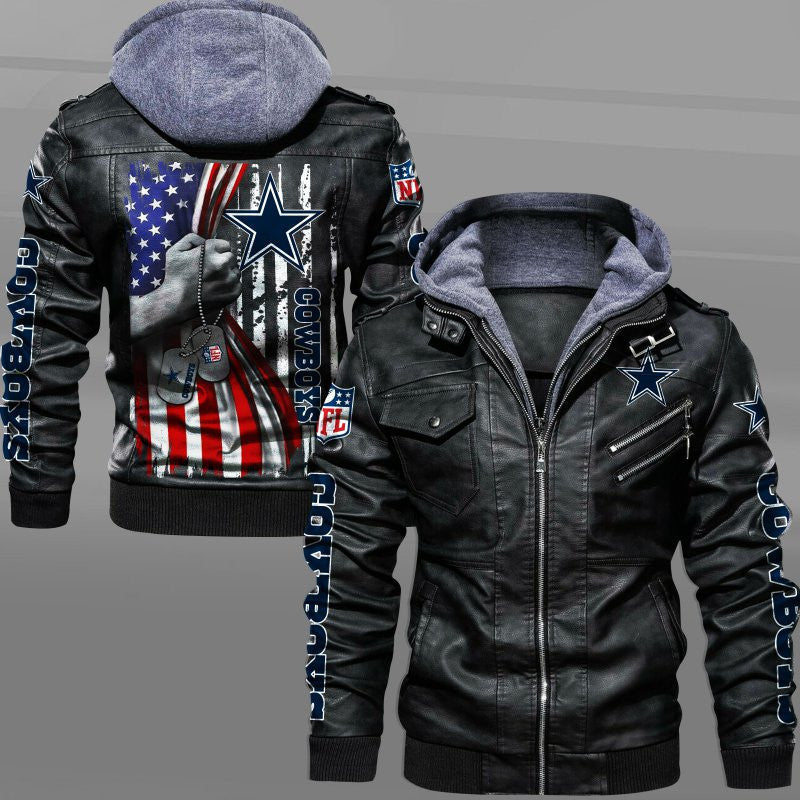 Dallas Cowboys HVKC7057 - Premium & Ultra-Thick Leather Jacket with Fleece Hood