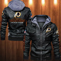 Washington Redskins Football Team HVKC1264 - Premium & Ultra-Thick Leather Jacket with Fleece Hood