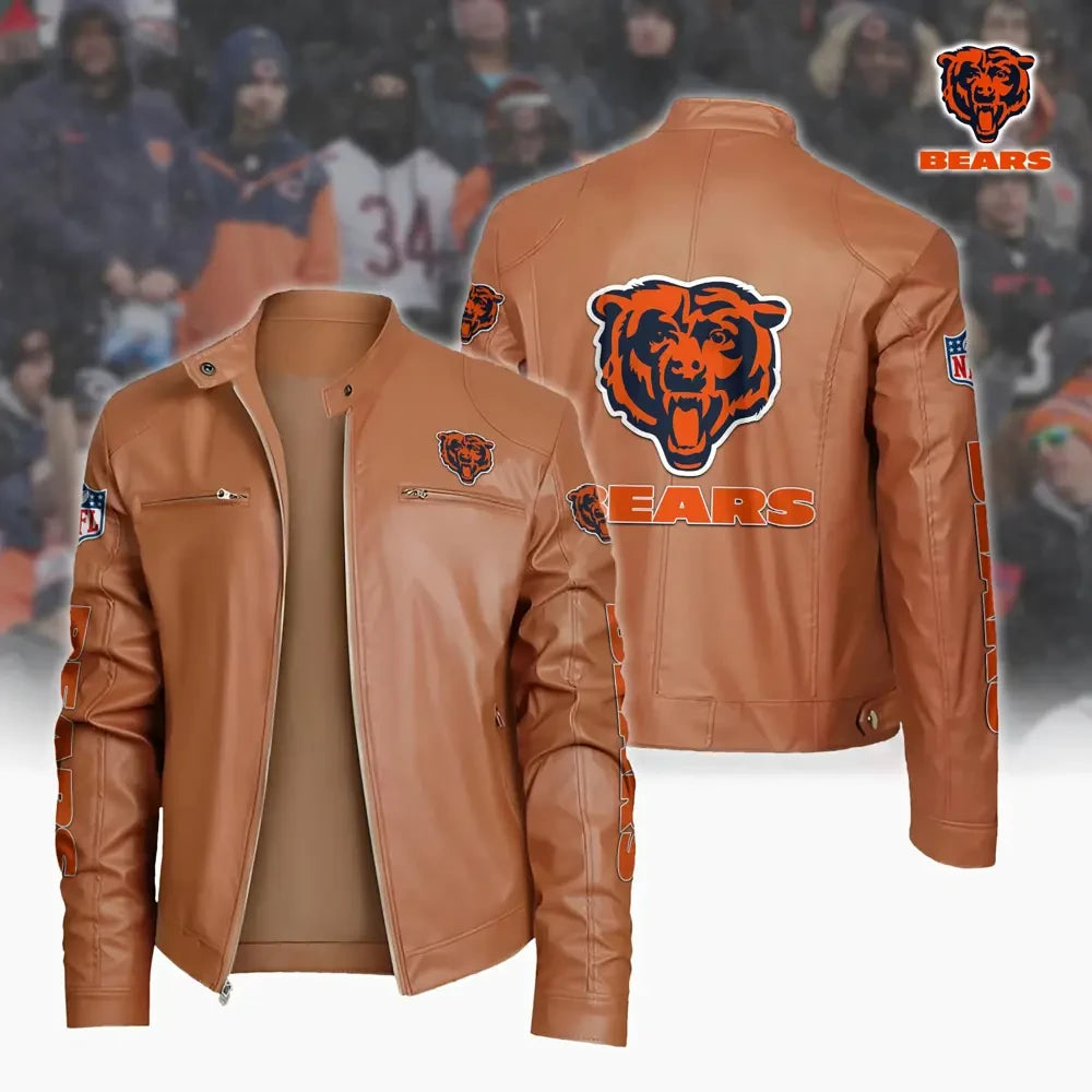 Ultra-Premium Leather Jacket Dual Zip Chest— Chicago Bears SPTSLJ003