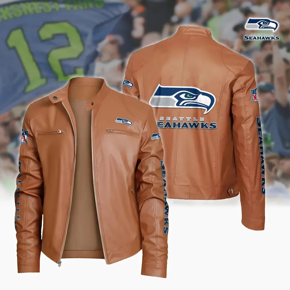 Ultra-Premium Leather Jacket Dual Zip Chest— Seattle Seahawks SPTSLJ011