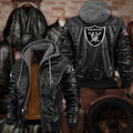 Premium & Ultra-Thick Leather Jacket with Fleece Hood - Oakland Raiders PHVKC025