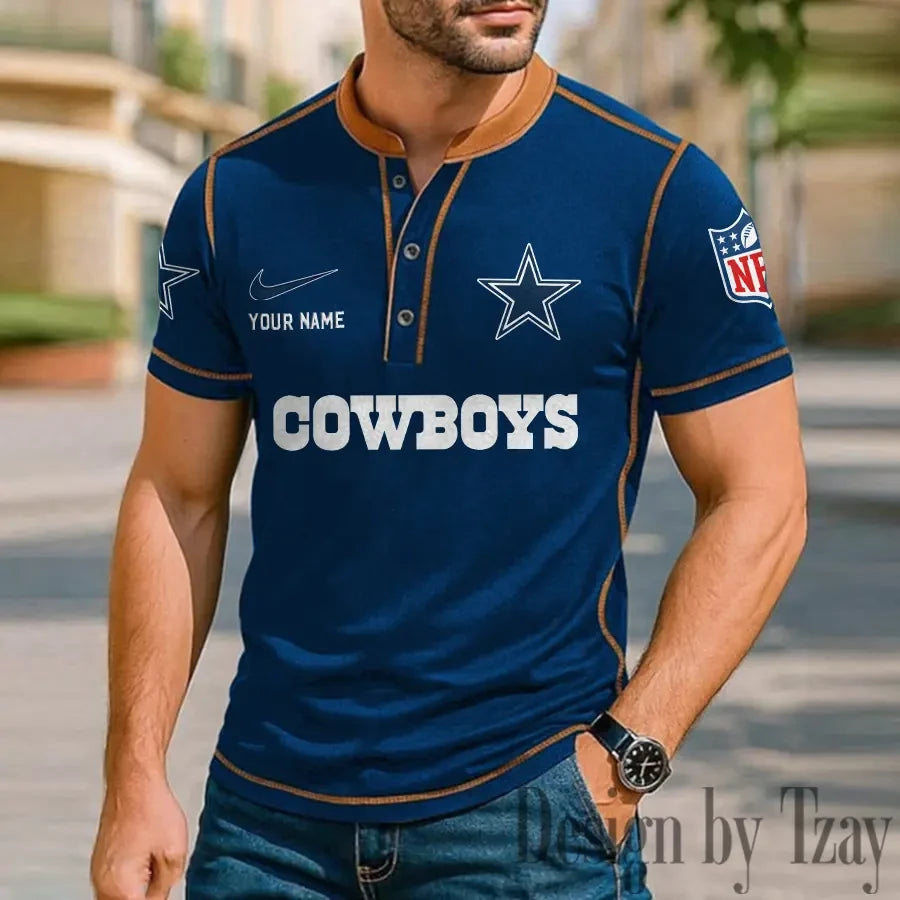 Dallas Cowboys Men's Button Neck T-Shirt Short Sleeve Casual New Design 2026 SPTBNT041