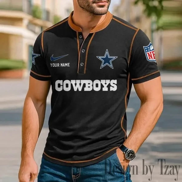 Dallas Cowboys Men's Button Neck T-Shirt Short Sleeve Casual New Design 2026 SPTBNT041