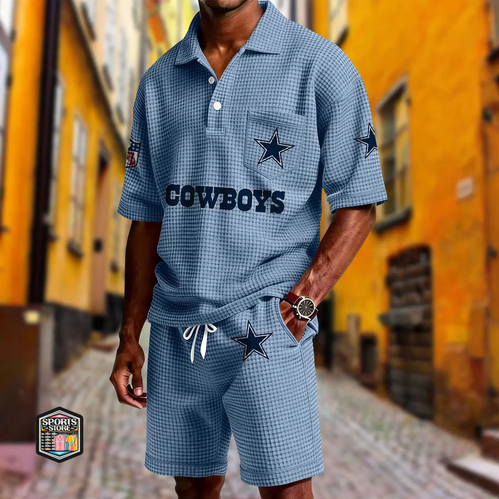 Dallas Cowboys Waffle Button Polo Shirt And Shorts SPTWFLBLS653
