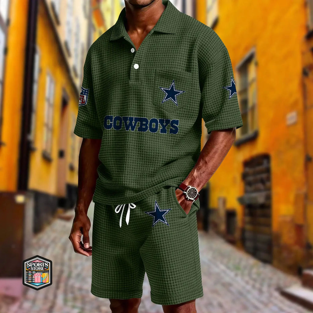 Dallas Cowboys Waffle Button Polo Shirt And Shorts SPTWFLBLS653