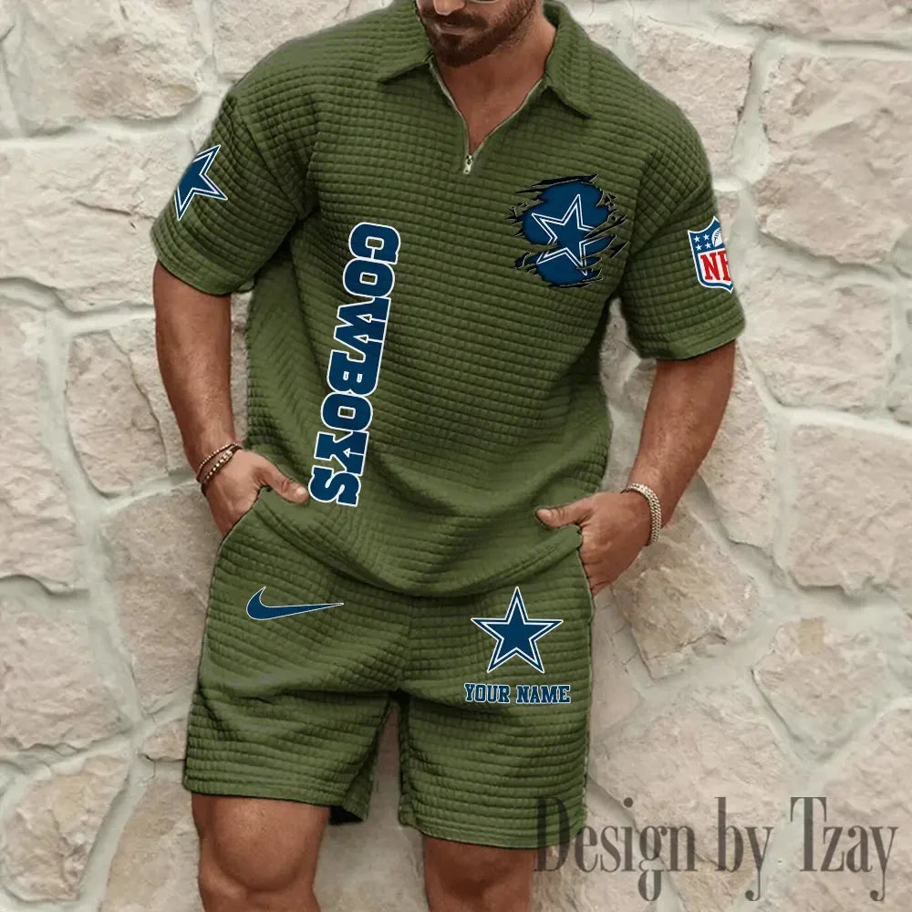 Dallas Cowboys Men’s Waffle Pattern Half Zipper Shirt And Short BSPTWHZSS168