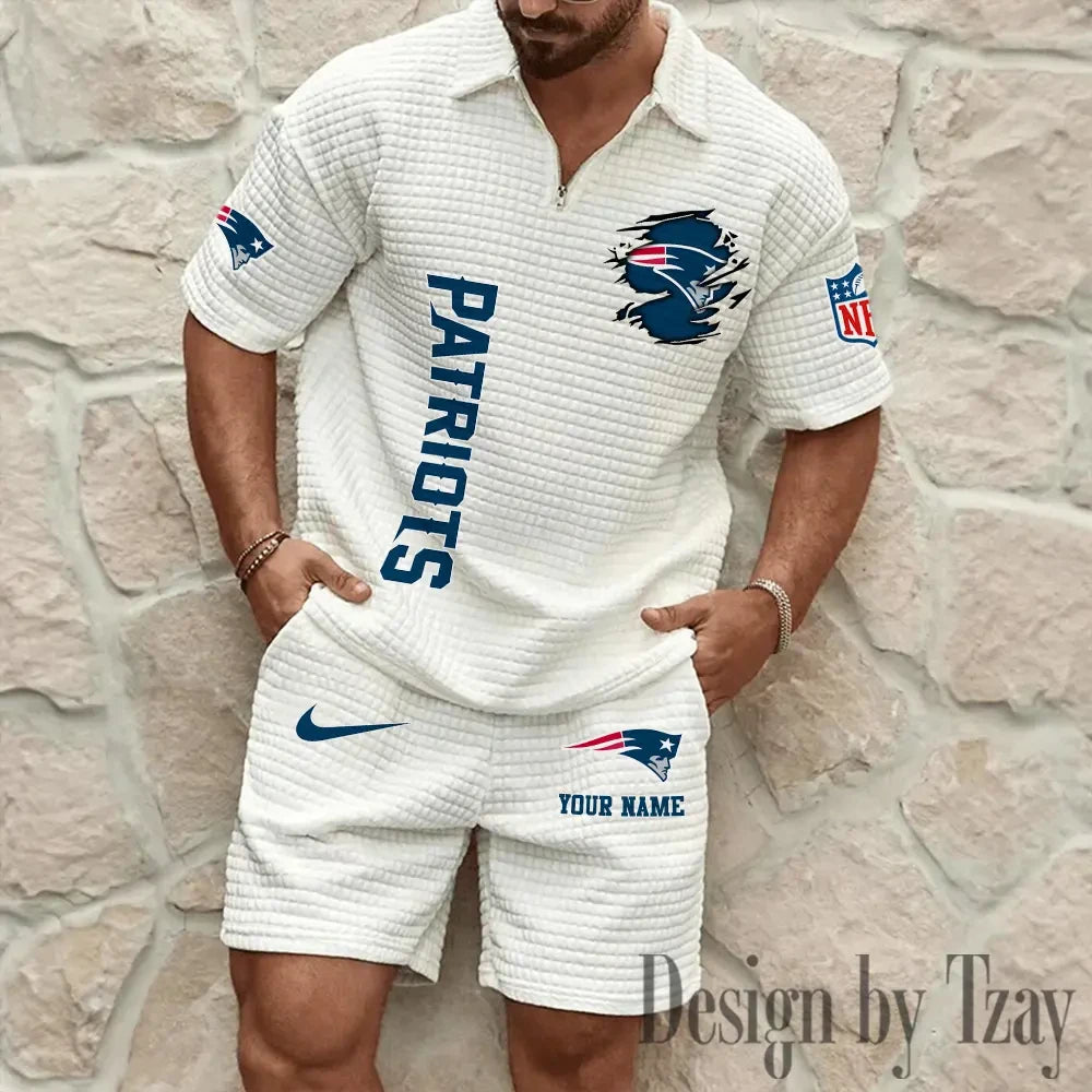 New England Patriots Men’s Waffle Pattern Half Zipper Shirt And Short BSPTWHZSS181