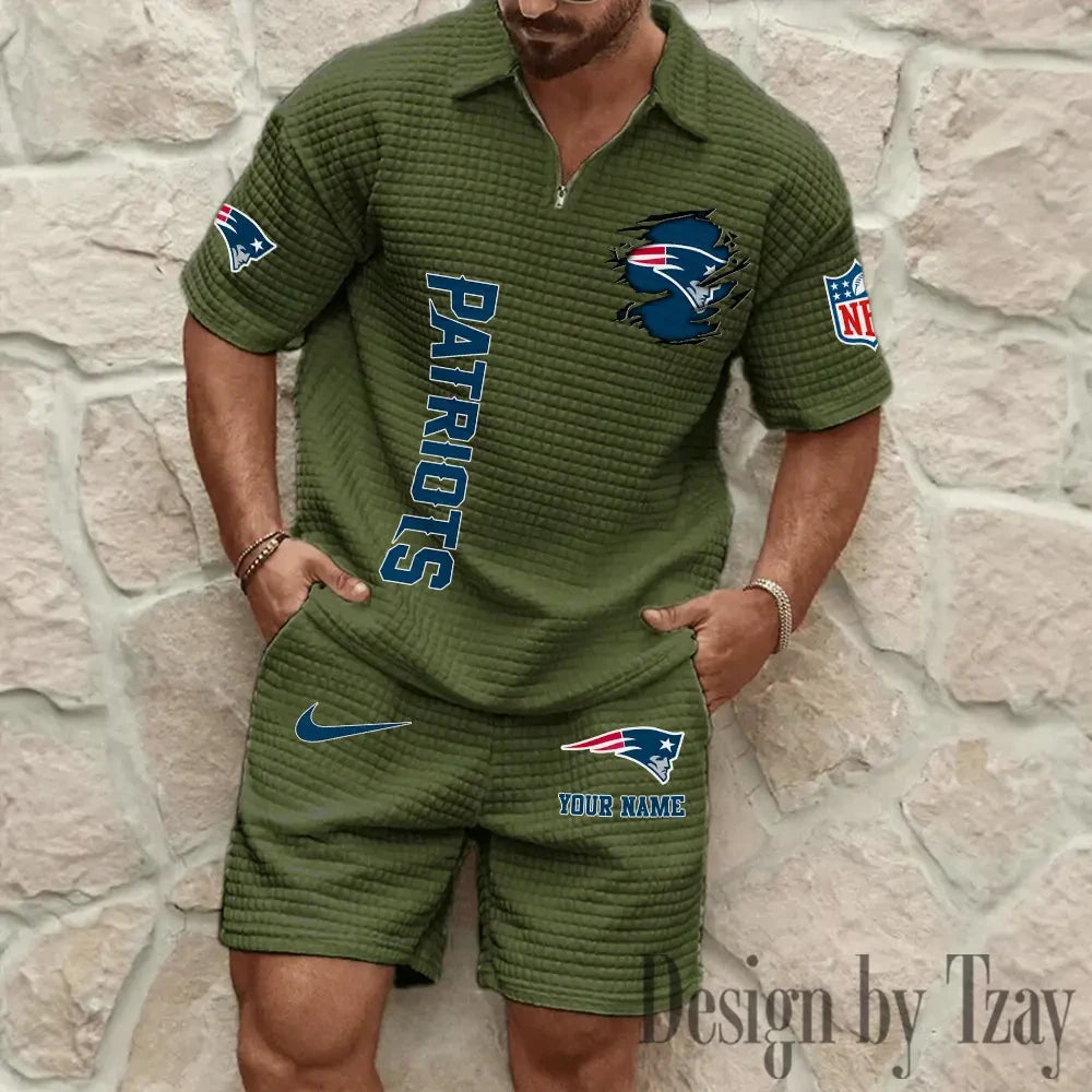 New England Patriots Men’s Waffle Pattern Half Zipper Shirt And Short BSPTWHZSS181